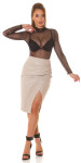 Sexy Faux Leather Midi Skirt with slit BEIGE