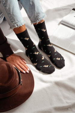 Dámske ponožky Líšky a listy 0200.182 černá 37-41