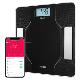 Sencor SBS 8002BK čierna / Osobná váha / / Tvrdené sklo / LCD / 180 kg / kg / 4X AAA (8590669327850)