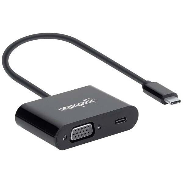 Manhattan USB 2.0 adaptér [1x USB-C® zástrčka - 1x USB-C® zásuvka (nabíjanie), VGA zásuvka] 153430 obojstranne zapojiteľná zástrčka, s nabíjacou zásuvkou; 153430