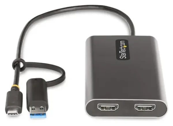 StarTech adaptér USB-C na 2x HDMI sivá / Adaptér / 4K UHD / 5.1 kanálov / Hliníkové telo (109B-USBC-HDMI)