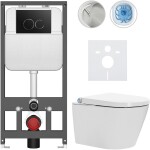 CERANO - Závesné WC s bidetom Basic/Cronus Standard - biela lesklá - WC tlačidlo Dualo/Čierna - závesné - predstenová inštalácia - 59,3x38,4 CER-8050BD86428