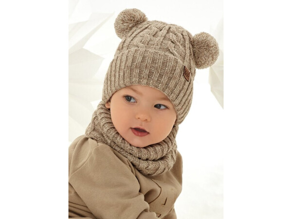 Detský set čiapka + rolák 48-344/A Béžová s hnedou - AJS 44/48 béžová s hnědou