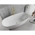 MEXEN/S - Luvo Slim voľne stojaca vaňa 170 x 75, biela, sifón a prepad zlatá 52801707500-50