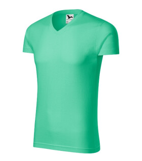 Pánske tričko Slim Fit s výstrihom do V v mätovej farbe L