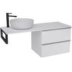CERANO - Kúpeľňová skrinka Velora - biela matná, úchytka chróm + doska pod umývadlo z lit. mramoru Elanys - 12 mm + konzola čierna - 140x54,2x46,5 CER-679370