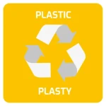 Samolepka na triedený odpad PLAST žltá / Samolepka / 8 x 8 cm / Polymér