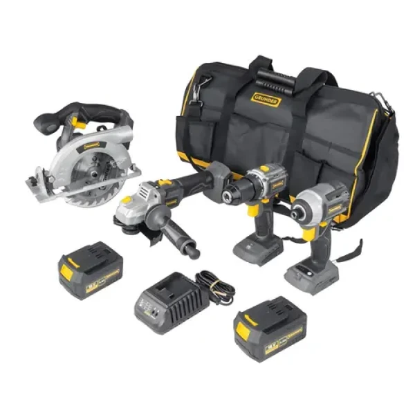 GRUNDER Súprava aku náradia 4 dielna / Súprava aku náradia / 18V / 2x 4 Ah akumulátor (NEW 4 TOOL KIT)