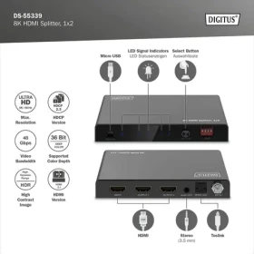 Digitus DS-55339 čierna / Rozbočovač / HDMI 1x2 / 8K 60Hz / Downscaling / HDMI 2.1 (DS-55339)