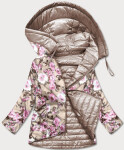 Oboustranná béžová květovaná dámská bunda (PC-7509-62) Barva: odcienie beżu, Velikost: