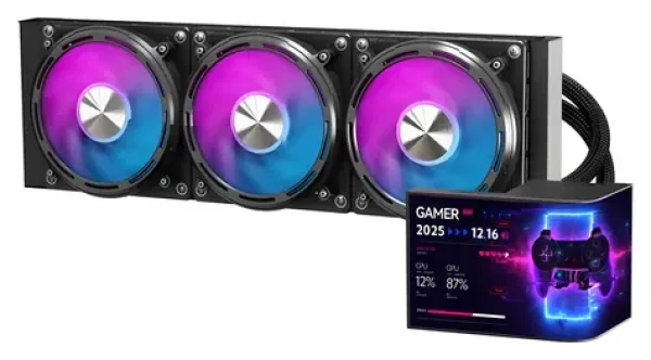 DarkFlash UV360 čierna / AiO chladič CPU / 3x 120 mm / OLED displej / ARGB podsvietenie / 800-2000 RPM / 36 dB (UV360 Black)