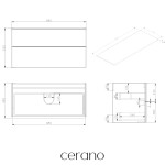 CERANO - Kúpeľňová skrinka Velora - čierna matná, úchytka čierna + doska z lit. mramoru Elanys - 12 mm - biela matná - 100x54,2x46,5 CER-679431