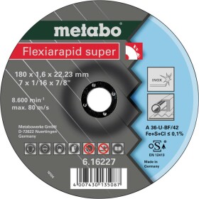 Metabo Flexiarapid super / Rezný kotúč na oceľ / Priemer 180 x 22.2 mm / Šírka rezu 1.6 mm (616227000)