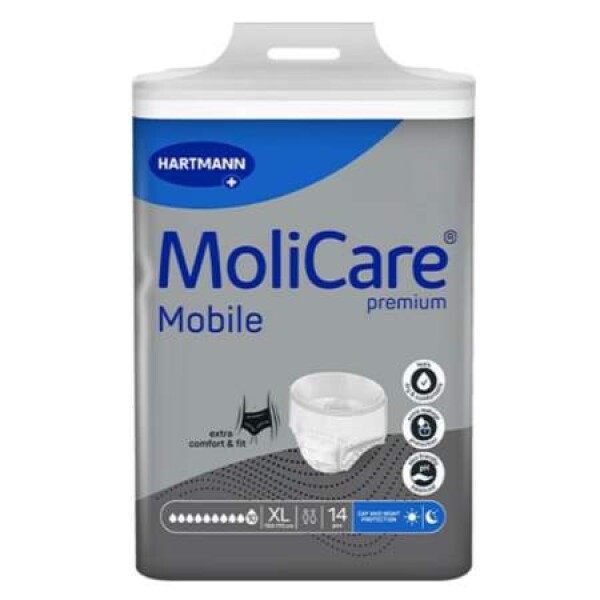 MOLICARE Premium mobile 10 kvapiek XL nohavičky inkontinenčné plienkové sivé 130-170 cm 2757 ml 14 ks