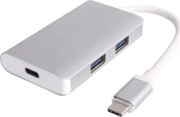 PremiumCord USB-C hub strieborná / USB hub / 2x USB 3.0 / PD nabíjanie / 5 Gbps (KU31HUB05)