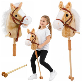 Mamido Kôň na tyči Hobby Horse so zvukmi a kolieskami 100 cm béžový