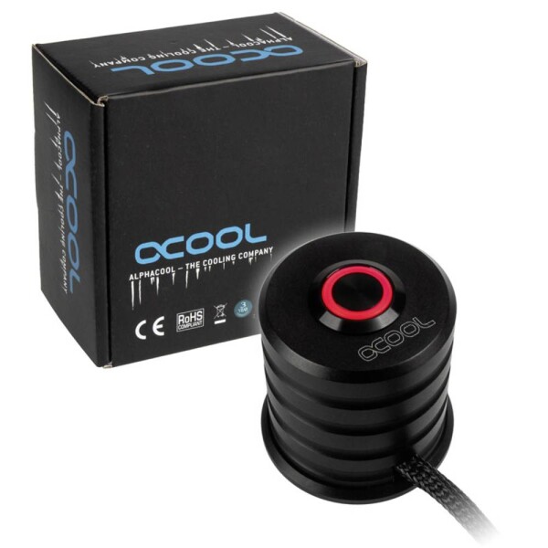 Alphacool Powerbutton s tlačítkem 19 mm s červeným osvětlením - Deep Black 17434