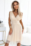 Elegantné tylové šaty 541-3 CELESTINA BEACH v telovej farbe – Numoco UNI