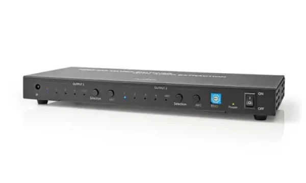 Nedis VMAT3482AT HDMI maticový prepínač 4 vstupy na 2 výstupy / 4K @ 60Hz / digitálne a analógové audio výstupy / diaľkový (VMAT3482AT)