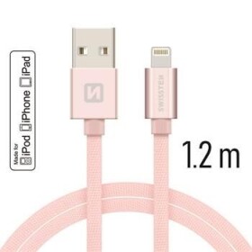 Swissten TEXTILE dátový kábel USB - Lightning MFi 1.2m ružovo-zlatá (71524205)