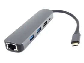 PremiumCord adaptér USB-C na HDMI, USB 3.2 a RJ45 / Adaptér / PD 100W / 2x USB 3.2 / RJ45 10/100/1000 Mbps (8592220025786)