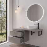 CERANO - Kúpeľňová skrinka Carole - betónovo šedá + doska pod umývadlo Navira Pro - 36 mm + konzola čierna - 120x46x51,6 CER-606168