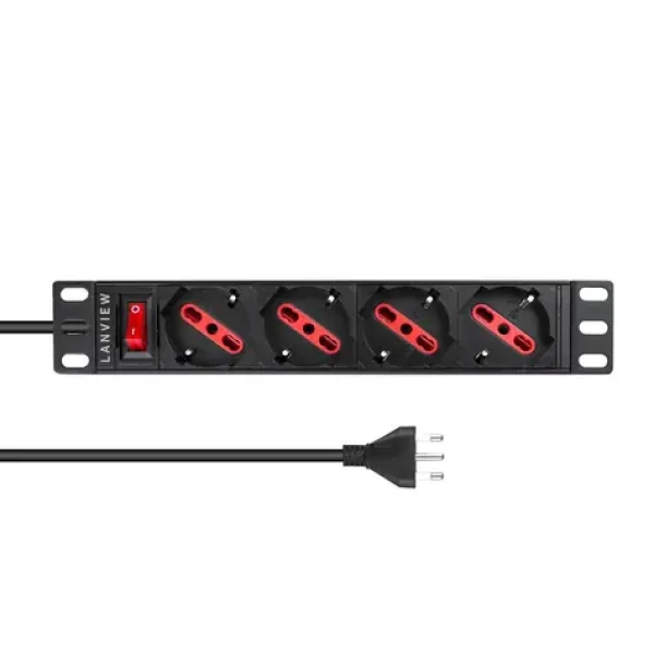 Lanview 10" rozvodný panel 4X Schuko čierny / Rozvodný panel / 1U / 2 m kábel / 5 rokov záruka (LVR-2MIT-SW-IT4)