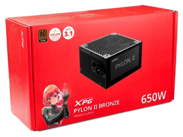 ADATA XPG PYLON II 650 čierna / Zdroj / 650 W / ATX 3.1 / 80 PLUS Bronze / aktívny PFC / FDB ventilátor (PYLONII650B-BKCEU)
