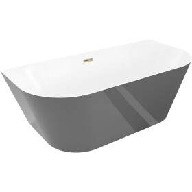 MEXEN/S - Oval Slim voľne stojaca vaňa nástenná 170 x 80, biela/sivá, sifón a prepad zlatá 52661708062-50