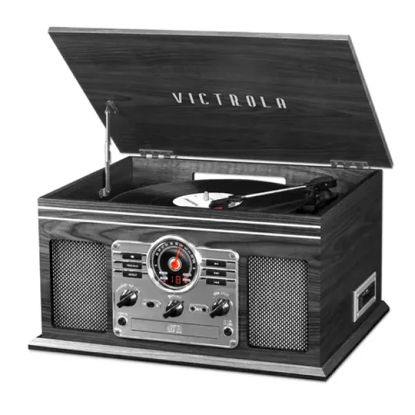 Victrola VTA-200B sivá / Gramofón s rádiom CD MC mechanikou / 33 45 78 / FM / BT / RCA / repro (100002201663)
