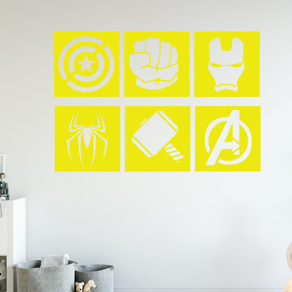 Veselá Stena Samolepka Znaky Avengers sada Farba: žlutá, Veľkosť: 40 x 58 cm