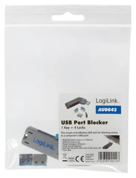 LogiLink AU0043 modrá / Blokovač USB portov / 4X zámok + kľúč / USB Typ-A (AU0043)