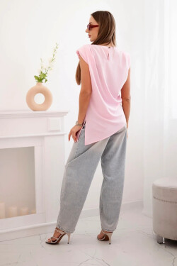 Elegantná blúzka s volánikmi a asymetrickým strihom Candy pink UNI