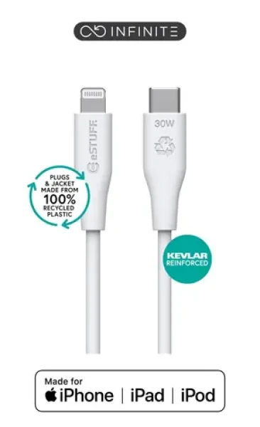 ESTUFF INFINITE (GRS) biela (ES602170-BULK) / Lightning kábel / USB-C / 1 m / MFI (ES602170-BULK)
