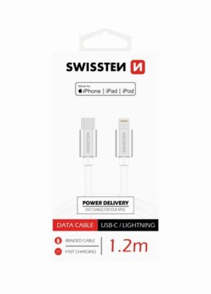 SWISSTEN TEXTILE dátový kábel USB-C - LIGHTNING MFi 1.2m strieborná (71526203)