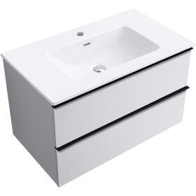 CERANO - Kúpeľňová skrinka Velora - biela matná, úchytka čierna + keramické umývadlo Novo - biela lesklá - 81x54,5x46,5 CER-979876