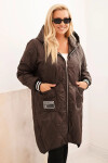 Dámska prešívaná bunda Plus Size s kapucňou a športovými manžetami Brown UNI