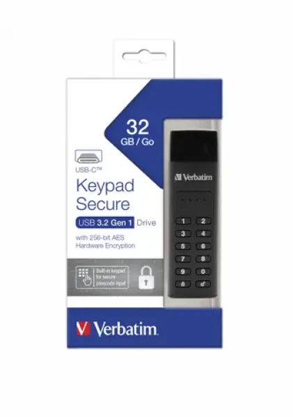 Verbatim Keypad Secure 32GB čierna / Flash disk / USB-C 3.2 Gen 1 / klávesnica / čítanie: až 160MBs / zápis: až 130MBs (49430)