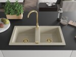 MEXEN/S MEXEN/S - Mario granitový drez 2-bowl 820x436 mm, béžová,+ zlatý sifón 6504822000-69-G