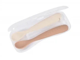 Beaba Prvé lyžičky silikónové 2 ks s puzdrom Clay Praline (913599BB)