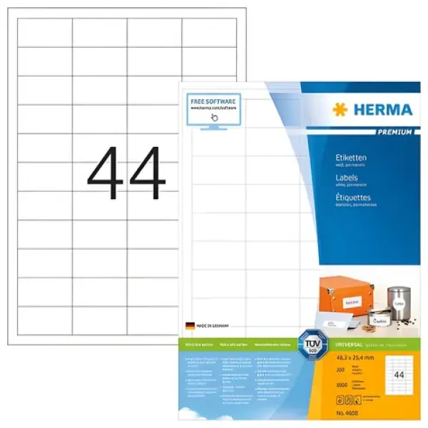 Herma Etikety A4 48,3x25,4 mm biele / Etikety / papier matný / laser inkjet / 8800 ks (4608)
