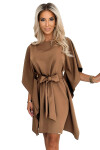 287-39 SOFIA Motýlie šaty so zaväzovaním v páse - cappuccino 2XL/3XL