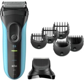 Braun Series 3 3010BT / holiaci strojček / 45 minút prevádzky / vodeodolný / presný zastrihávač + 5 nástavcov / čierno-modrá (3010BT)