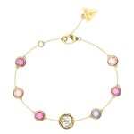 Guess Slušivý pozlátený náramok s farebnými kryštálmi Petra JUBB05099JWYGFC 18,4 cm