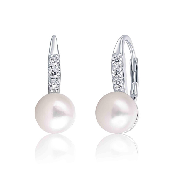 JwL Luxury Pearls Strieborné náušnice s perlou a zirkónmi JL0601