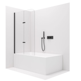CERANO - Vaňová zástena dvojdielna Vasca - čierna matná, transparentné sklo - 120x140 - otočná/zalamovacia CER-413507