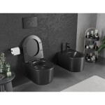 MEXEN/S - Sofia Závesná WC misa Rimless Tornado vrátane sedátka s slow slim, duroplast, čierna mat 30541085T