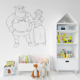 Veselá Stena Samolepka Shrek a Fiona Farba: šedá, Veľkosť: 100 x 105 cm