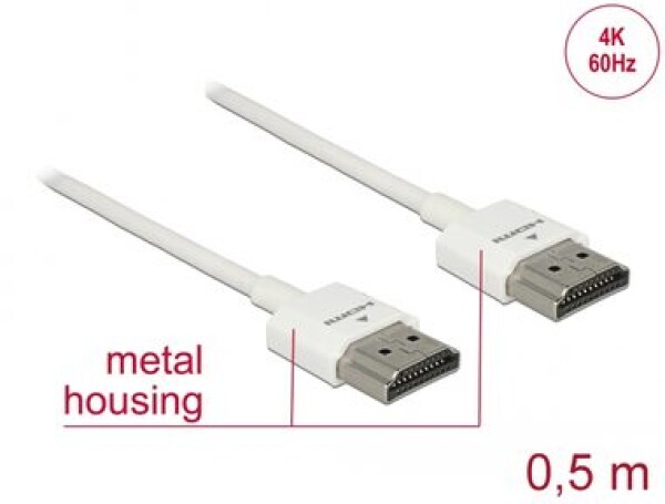 DeLock Kábel HDMI (M) - HDMI (M) 0.5 m biela (85121)