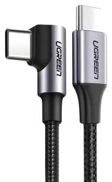 Ugreen US255 50125 šedá / Nabíjací kábel USB-C - USB-C / PD, QC / 60W / 3A / 2m / Uhlový konektor